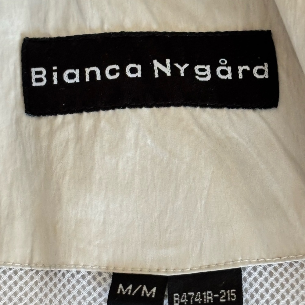 BIANCA NYGARD Vintage Silver Trench Coat Ruffled Collar Shoulder Pads - Picture 8 of 10